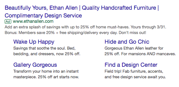 screenshot of SEM ads with SiteLinks 2